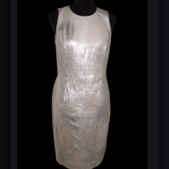 Lauren by Ralph Lauren straight dress size 4 metallic champagne color lined - Picture 7 of 13